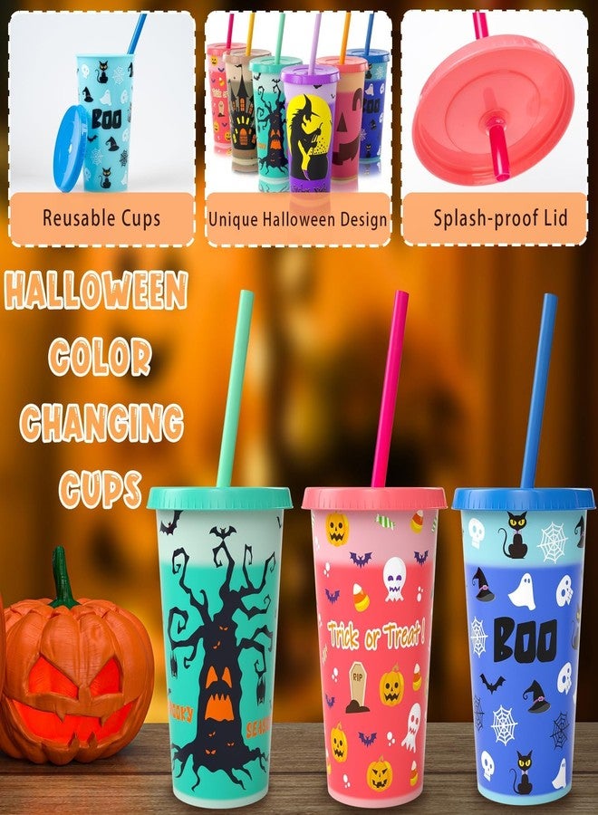 OOINQQ Halloween Color Changing Cups for Kids - 6pcs 12Oz Plastic Tumbler with Lid and Straw in 6 Colors for Coffee Tea Cold Drinks Halloween Party Favors Supplies - Image 2